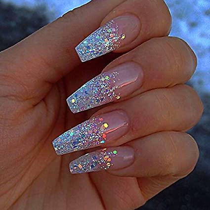 Glitter Coffin Nail Design