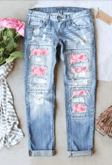 1 FLAMINGO PATCHWORK RIPPED DENIM JEANS